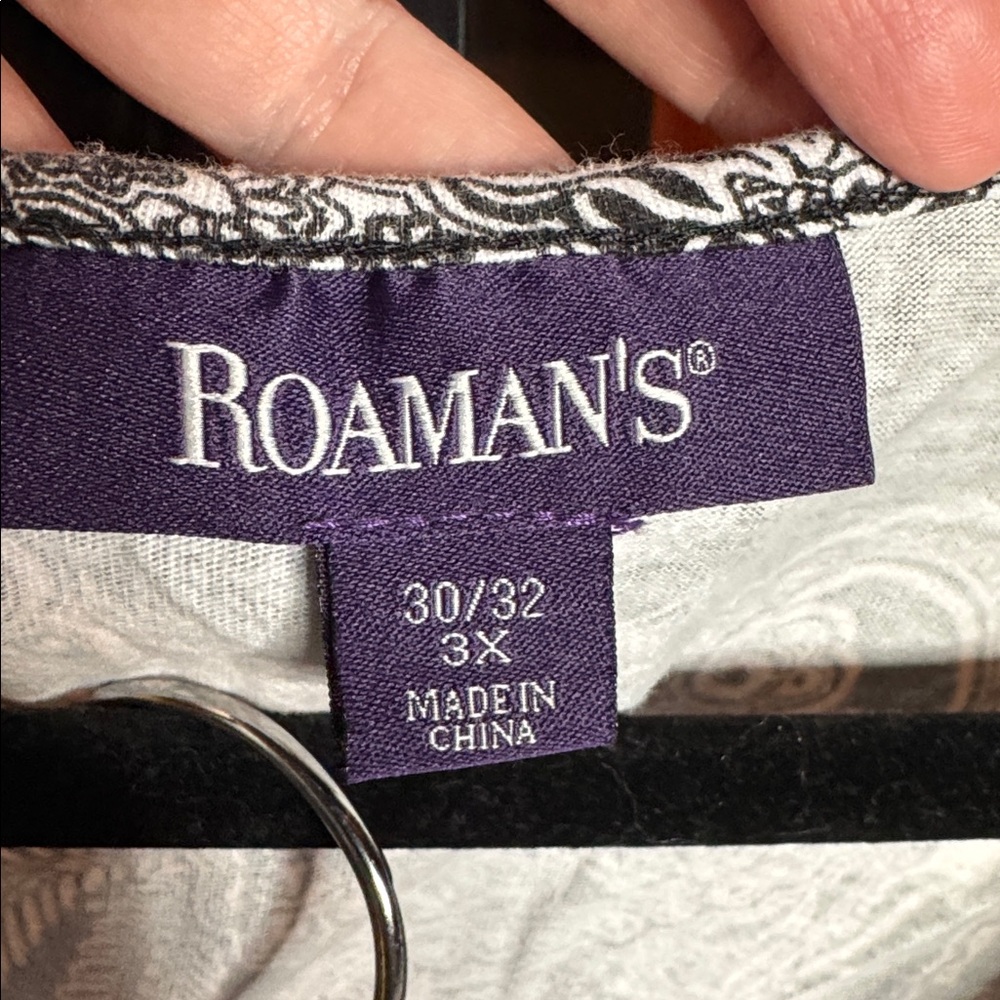 Roaman's Black Paisley 3/4 Sleeve Henley & Pant Set Size 3X (Fits 30W/32W) - Picture 3 of 9
